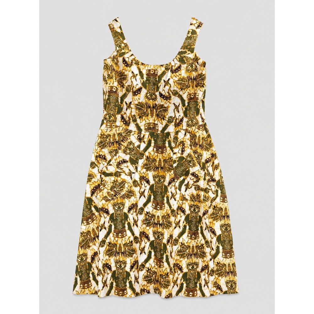 Sleeveless Mini Dress in Olive & Gold Print